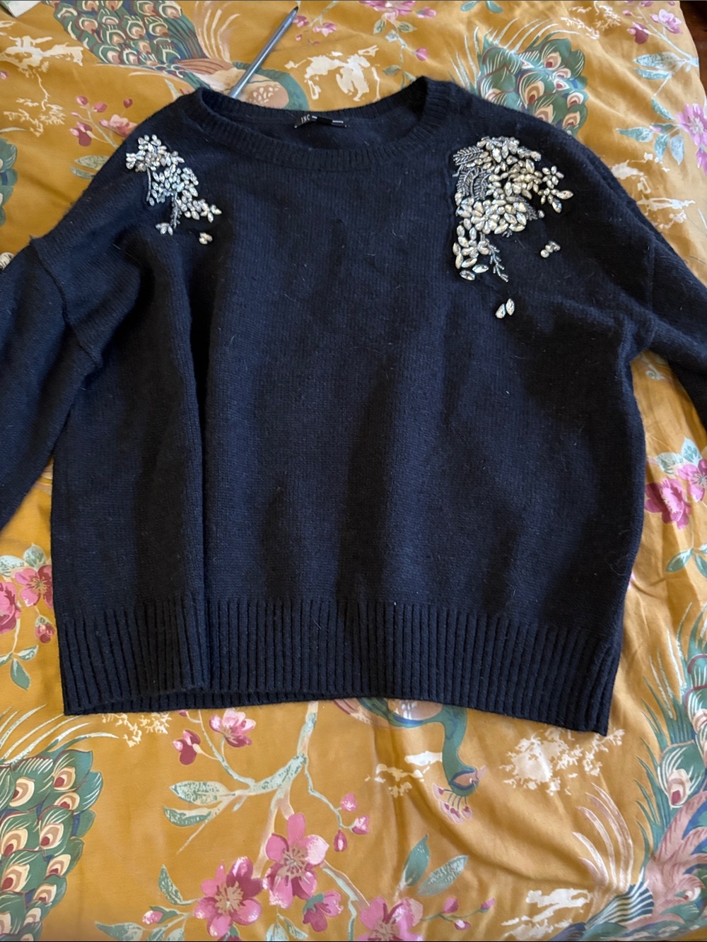 Embellished Black Crewneck Sweater